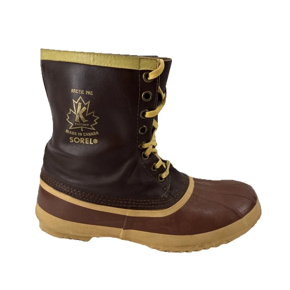Sorel Arctic Pac Duck Boots Men 14 Brown Leather Snow Kaufman Canada Vintage